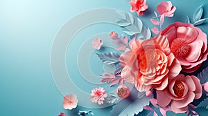 Peach Paper Flowers on Serene Blue Background photo