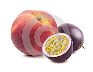 Peach passion fruit maraquia isolated on white background photo