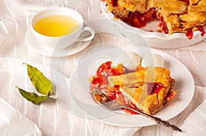 Peach Pie with Ice Cream and Tea