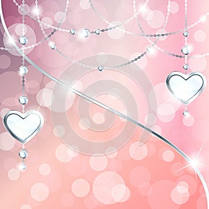 Peach pink sparkly banner with heart-shaped pendants photo