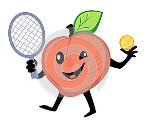 Peach playing tennis, active lifestyle of sportive fruits