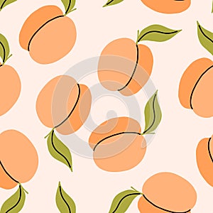 Peach, plum or apricot fruit with leaf seamless pattern