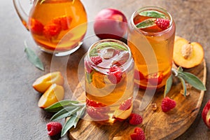 Peach raspberry iced tea, summer refreshing drink, beverage, cocktail