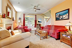 Peach and red beautiful living room