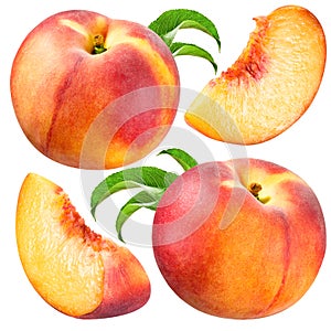 Peach and Slice isolated. Collection on white background