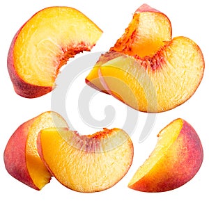 Peach slices isolated on white background photo