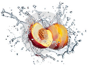 Peach in spray of water. photo