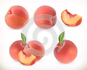 Peach. Sweet fruit. 3d vector icons set