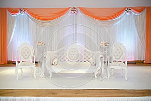 Peach themed wedding stage