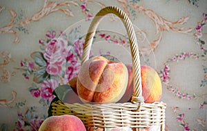 peaches and a basket