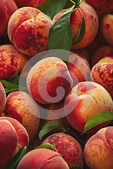 peaches close-up on the tree. selective focus