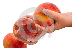 Peaches in the hands of the child