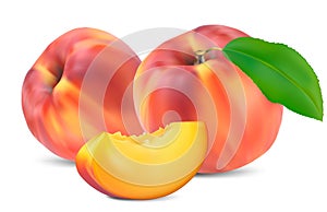 Peaches with leaves and slices photo