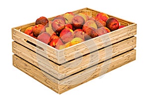 Peaches in the wooden crate, 3D rendering photo