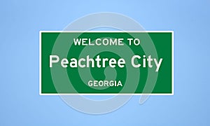 Peachtree City, Georgia city limit sign. Town sign from the USA