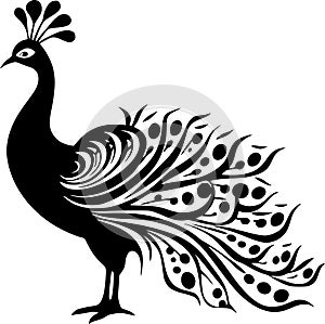 Peacock - black and white isolated icon - vector illustration