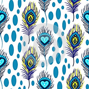Peacock blue and green seamless vector pattern.