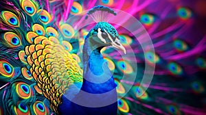 Peacock with colorful feathers. Colorful peacock background