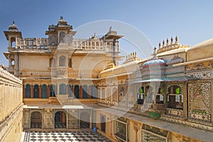 Peacock courtyard inside City Palace, Udaipur, Rajasthan, India