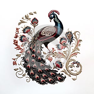 Peacock decorative embroidery, Generative AI