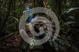 a peacock dressed in conquistador