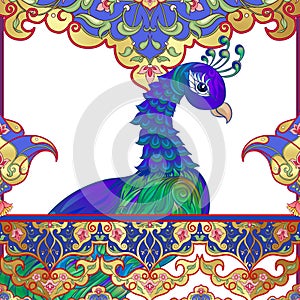 Peacock and eastern ethnic motif, traditional muslim ornament.