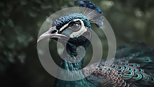 Peacock elegance and beauty in nature captured in vibrant portrait generated by AI