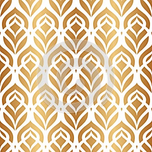 Peacock feather. Vector seamless pattern. Gold elegant floral background. Abstract geometric texture. Golden peacock feather. Cont