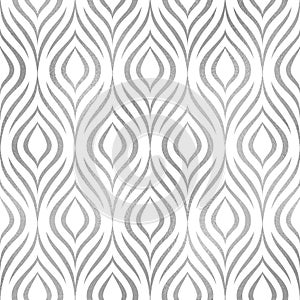 Peacock feather. Vector seamless pattern. Silver elegant floral background. Abstract geometric texture. Silver peacock feather. Co