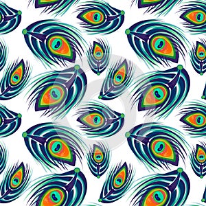 Peacock feathers seamless pattern