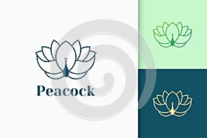 Peacock flower logo in luxury and line style