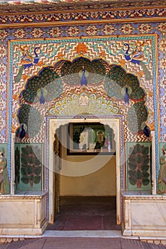 Peacock Gate in Pitam Niwas Chowk, Jaipur City Palace, Rajasthan, India