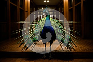 A peacock with its tail feathers fully displayed