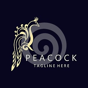 Peacock logo line art elegant concept icon design template flat vector