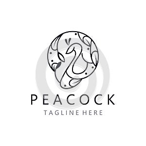 Peacock logo line art elegant concept icon design template flat vector