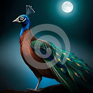 Peacock in the moonlight