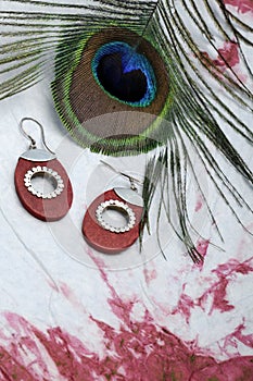 Peacock plume and earrings