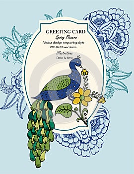 peacock print greeting card vector