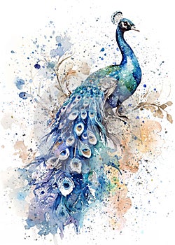 Peacock Royal Bird watercolor painting photo