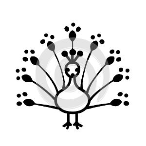 Peacock. Peacock simple black and white line art vector logo