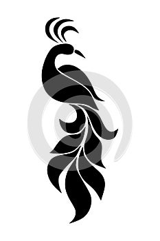 Peacock stencil design black doodle print, engraved retro pattern  decorative design tattoo black and white filigree calligraphic