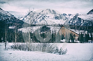 Peak and hotel Patria in Strbske pleso, analog filter