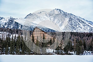 Peak and hotel Patria in Strbske pleso, Slovak republic