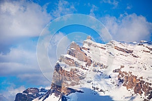 Peak on Mont Blanc mountain Aiguille du Midi in the French Alps