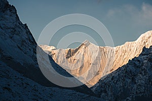 Peak of Mount Annapurna South on sunrise, Annapurna Base Camp , Annapurna Conservation Area, Himalaya, Nepal.