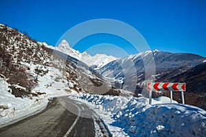 Peak of mount Ushba in Caucasus Mountains, Svanetia region in Ge