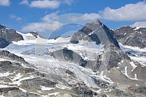 Peak Piz Buin from valley Ochsental and glacier