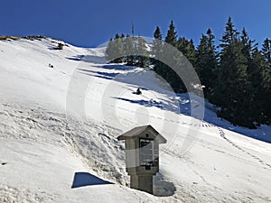 Peak Rotstock on the Rigi mountain near Lake Lucerne VierwaldstÃ¤tersee and Lake Zug Zugersee