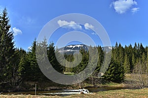 Peak with snow in Padis, Bihor, Apuseni Mountains, Romania