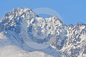 Peak of snowy mountains in winter High Tatras Slovakia